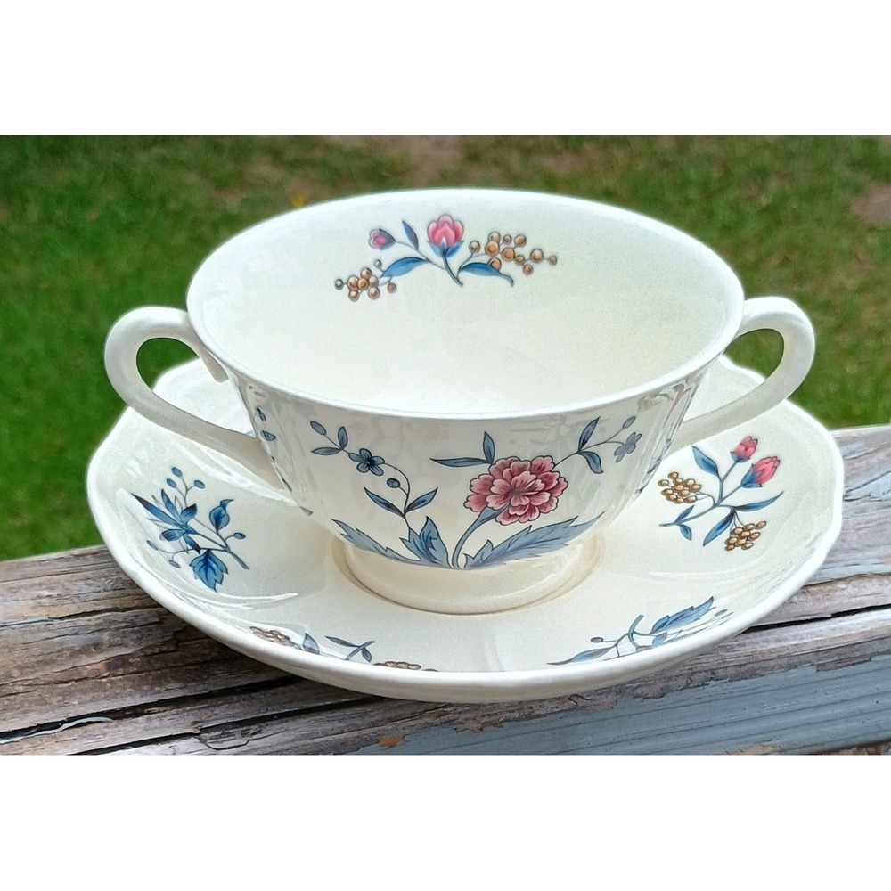 3 Sets Wedgewood Williamsburg Potpourri Footed Cream Soup Bowls Saucers Flowers - Picture 1 of 8